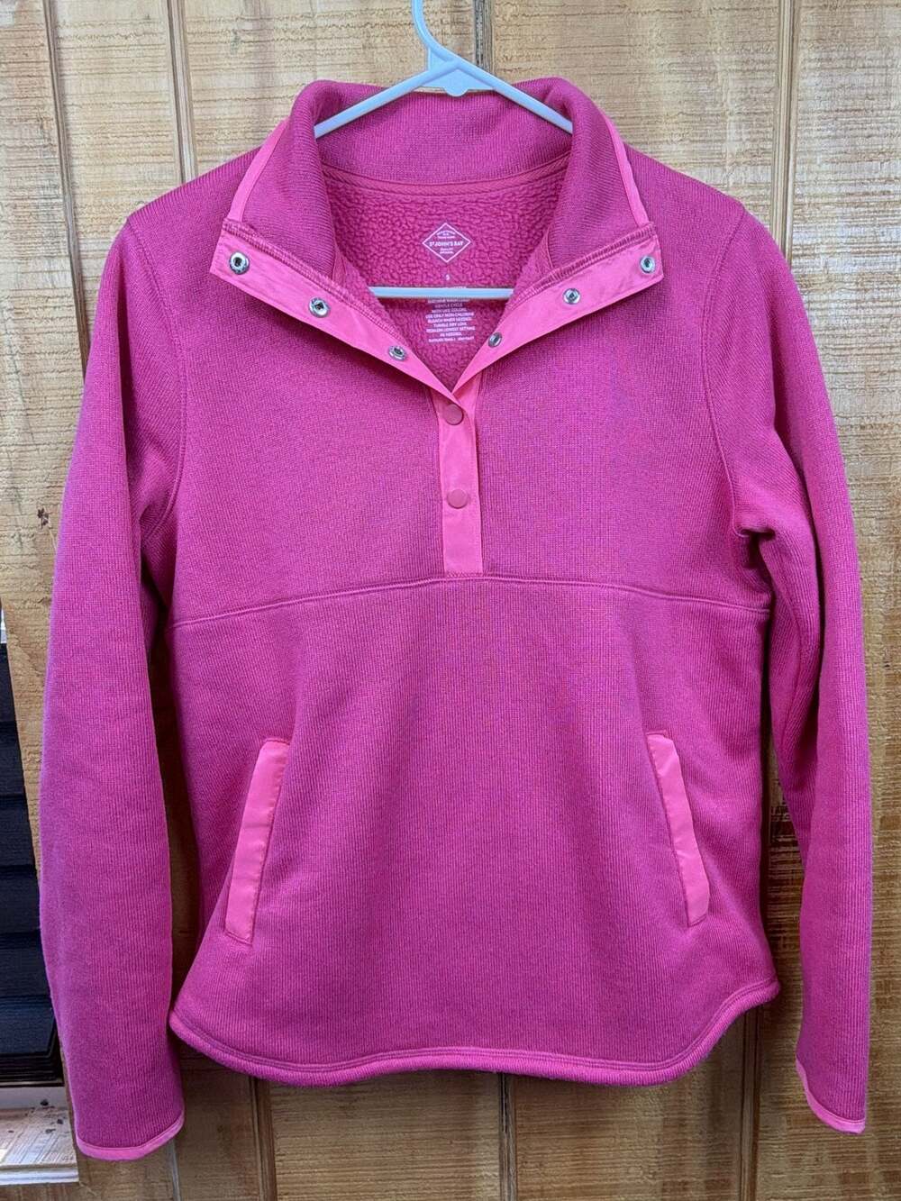 St. John's Bay Women's Pink Mock Neck Snap Pullover Fleece Sweater Size S